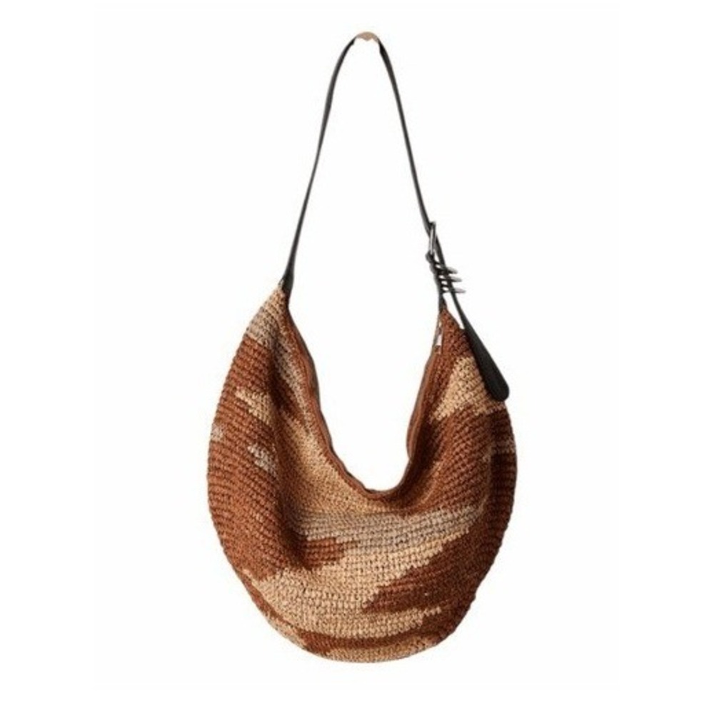 Free People Santorini Straw Tote Bag Neutral Brown and Tan Raffia Mix